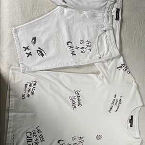 Cult Of Individuality white 2 piece jean short set